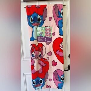 Disney Stitch Angel Plush Throw Blanket Valentines Kisses Hearts